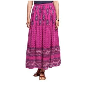 Old Navy Womens Tiered Maxi Skirt Size XL Raspberry Tart Elastic Waist Boho Long